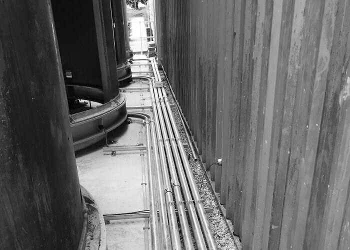 earthing bonds and conductor tape running along next to a silo