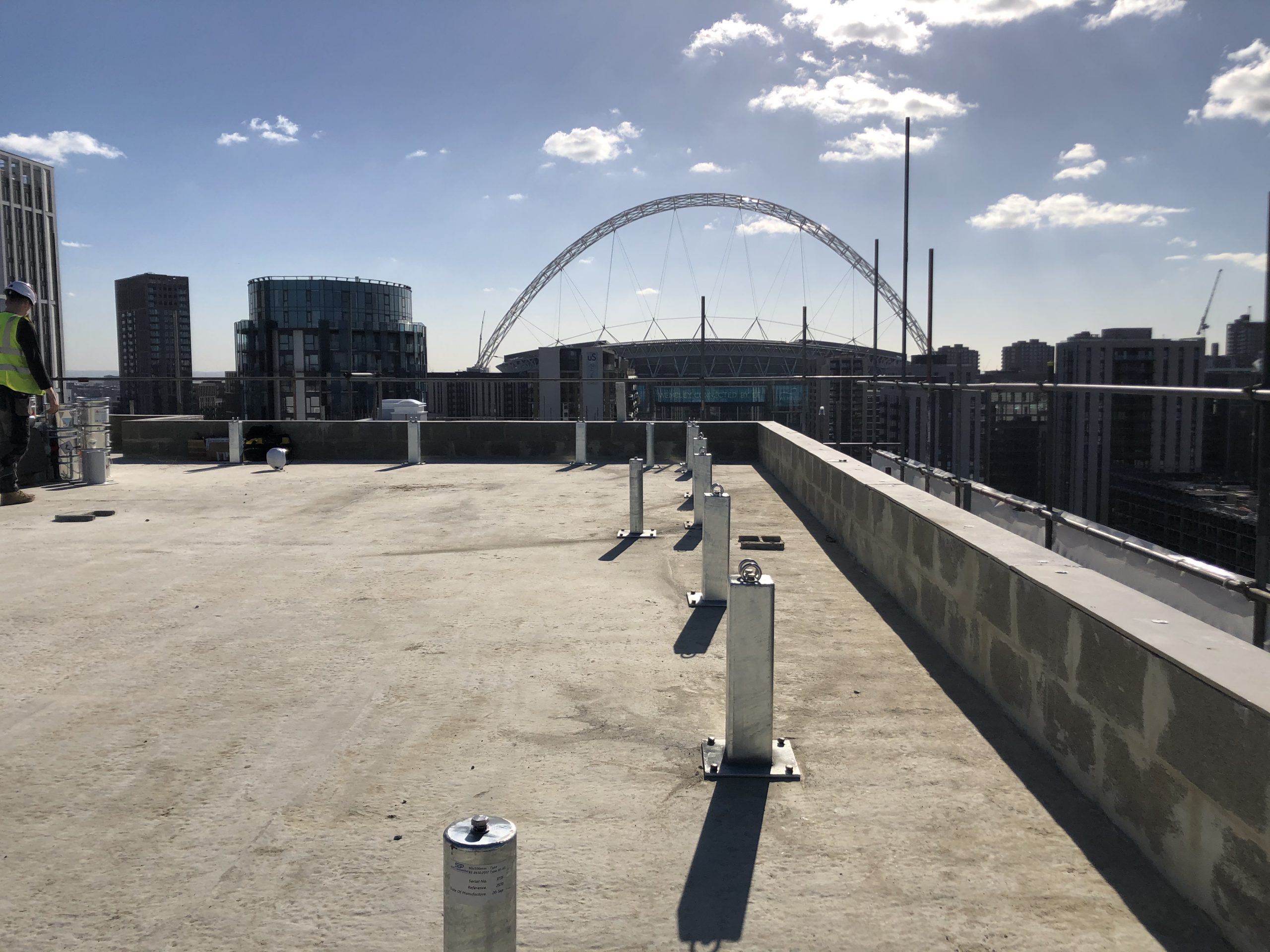 Heightsafe twin anchor points abseil anchor posts bieng installed at Olympic way london